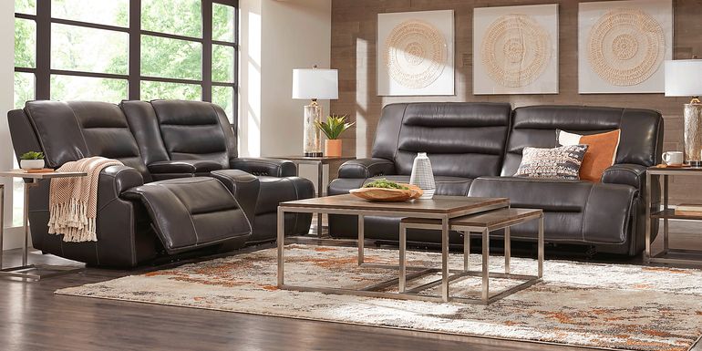 Davoli Black Leather 5 Pc Dual Power Reclining Living Room