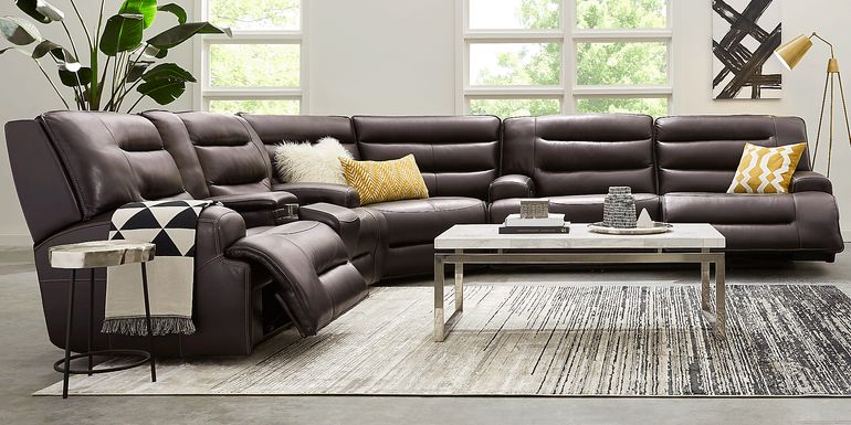 Davoli Black Leather 6 Pc Dual Power Reclining Sectional Living Room