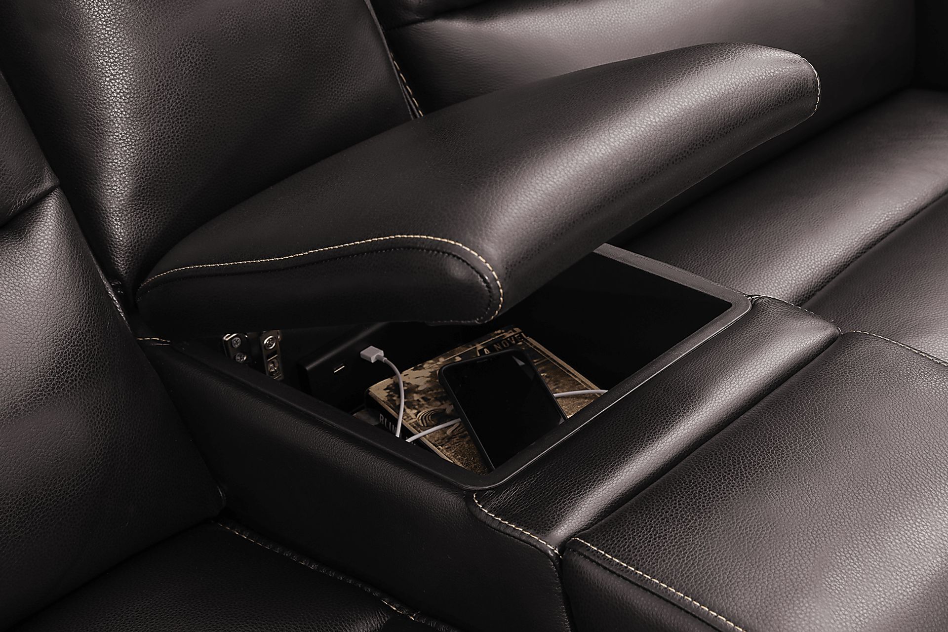 Davoli Black Leather 8 Pc Dual Power Reclining Living Room - Image 6