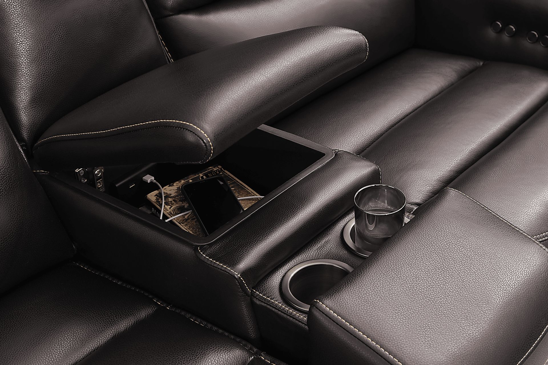 Davoli Black Leather 8 Pc Dual Power Reclining Living Room - Image 7