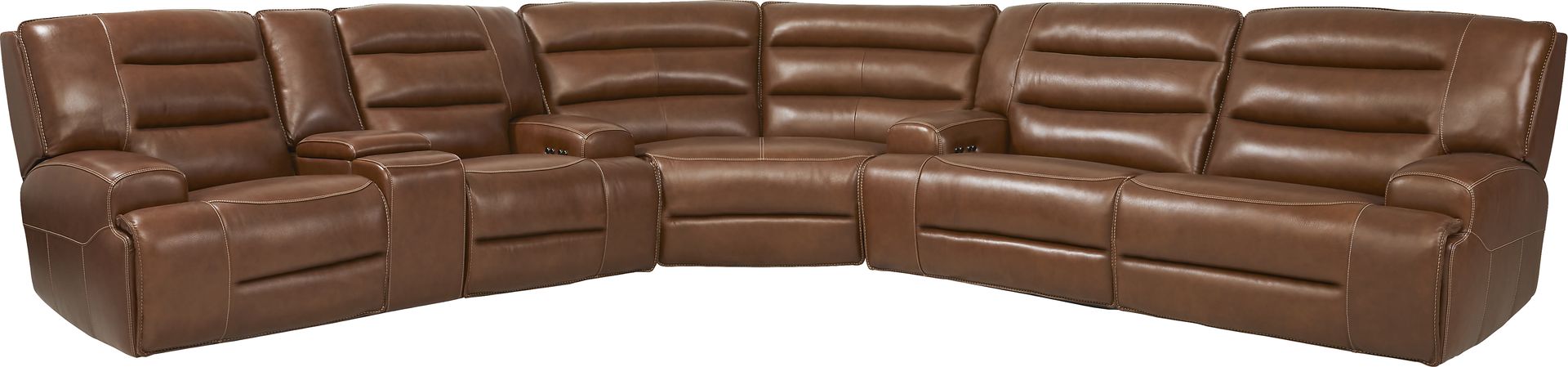 Davoli Caramel Leather 3 Pc Dual Power Reclining Sectional - Image 1