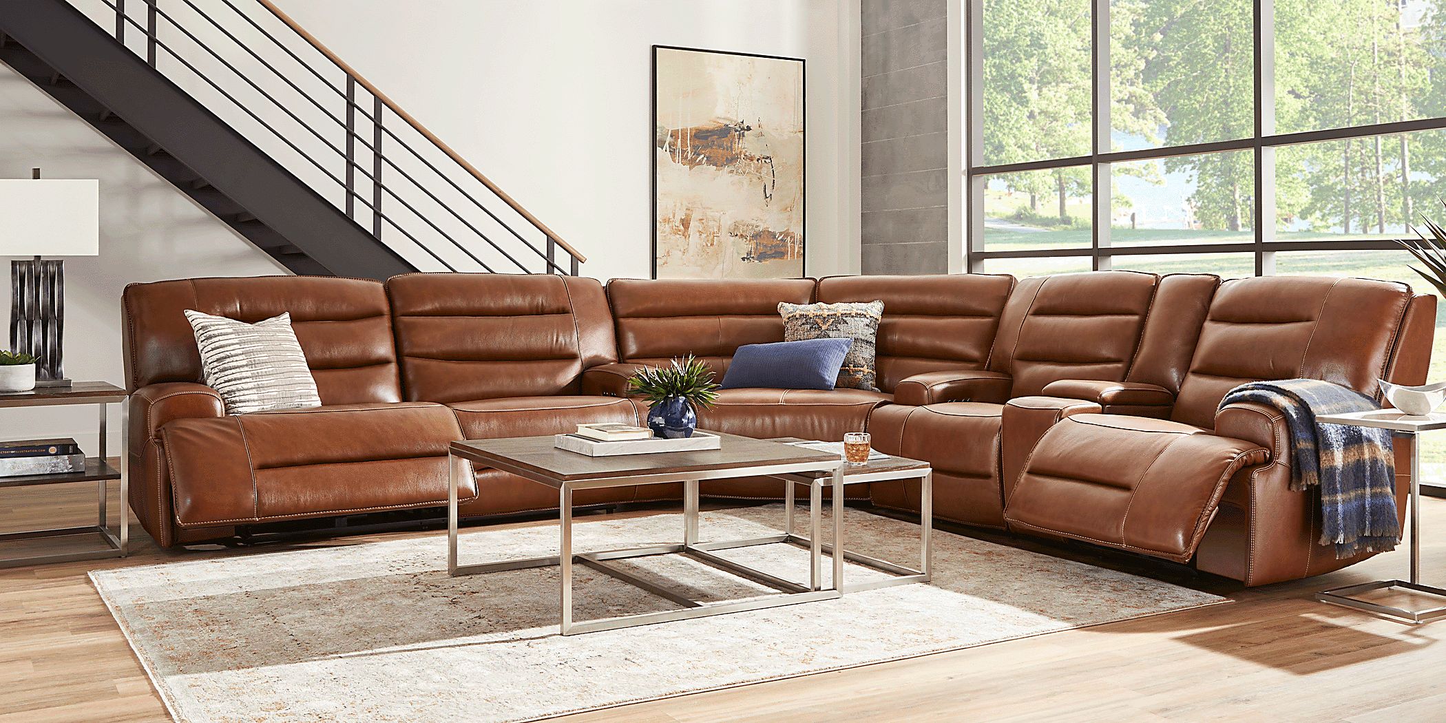 Davoli 3 Pc Caramel Brown Leather Dual Power Reclining Sectional