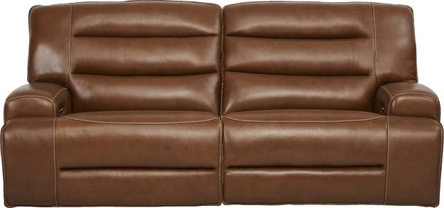 Davoli Caramel Leather Dual Power Reclining Sofa - Thumbnail - Image 1