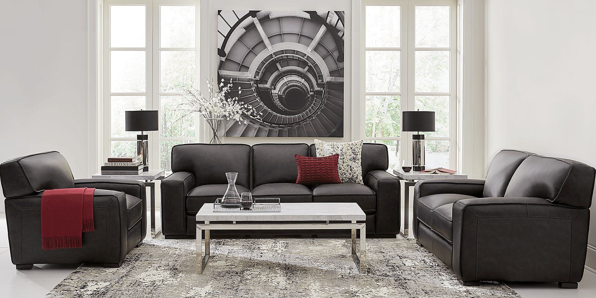 Cindy Crawford Home Deangelo Dark Gray 2 Pc Leather Living Room - Image 1