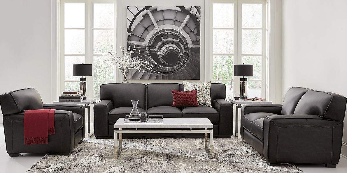 Cindy Crawford Deangelo 3 Pc Dark Gray Leather Living Room Set Rooms To Go