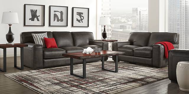 Cindy Crawford Home Deangelo Dark Gray 5 Pc Leather Living Room - Thumbnail - Image 1