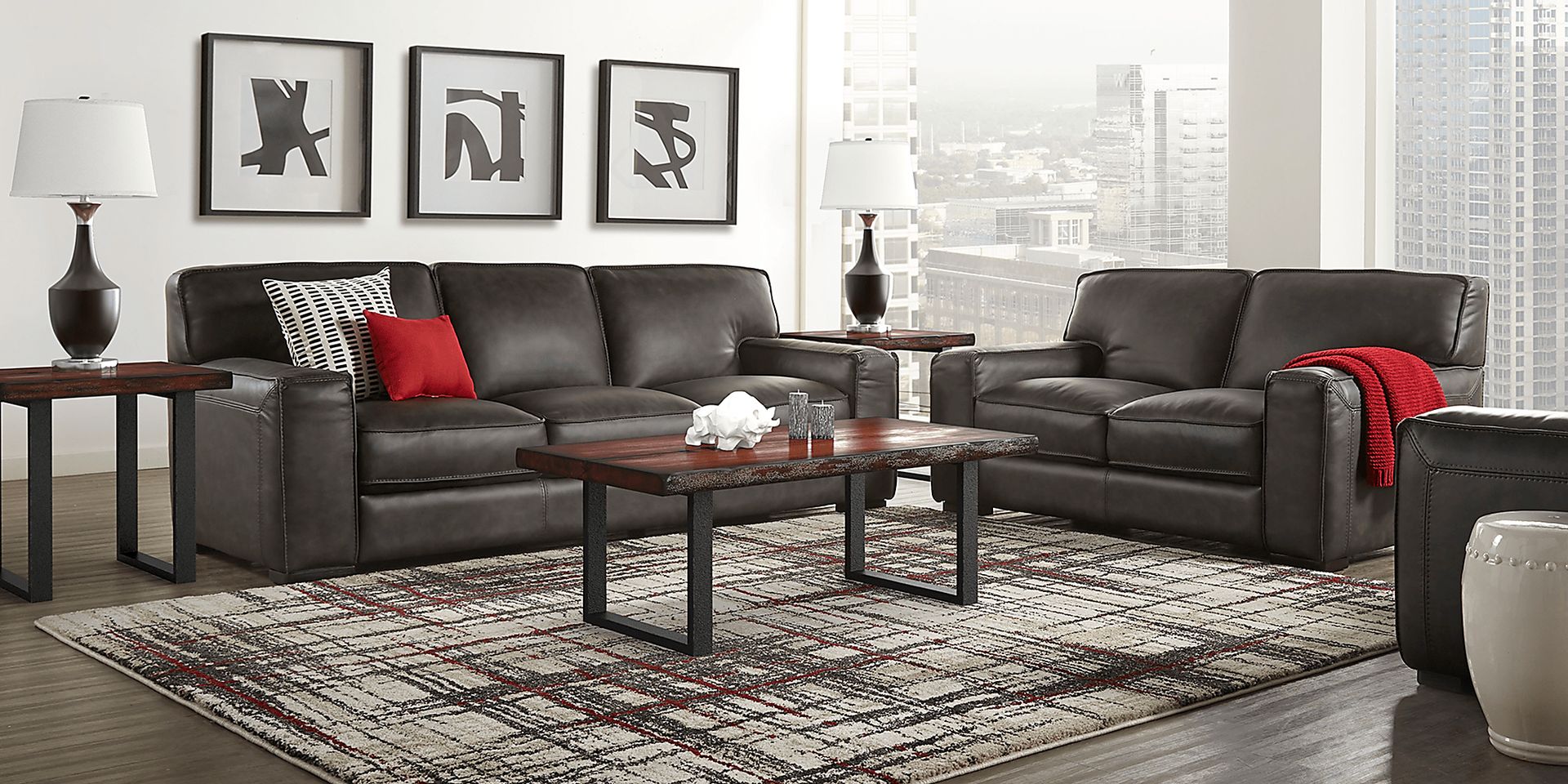 Cindy Crawford Home Deangelo Dark Gray 5 Pc Leather Living Room - Image 1