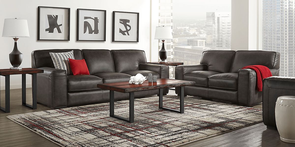 Cindy Crawford Deangelo 5 Pc Dark Gray Leather Living Room Set Rooms To Go
