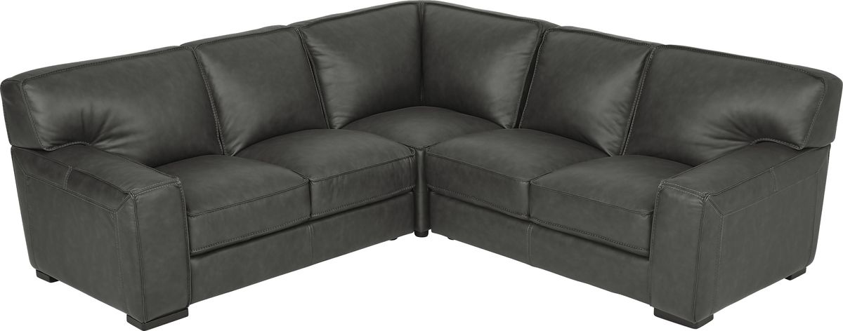 Cindy Crawford Deangelo Dark Gray Leather 3 Pc Sectional | Rooms to Go