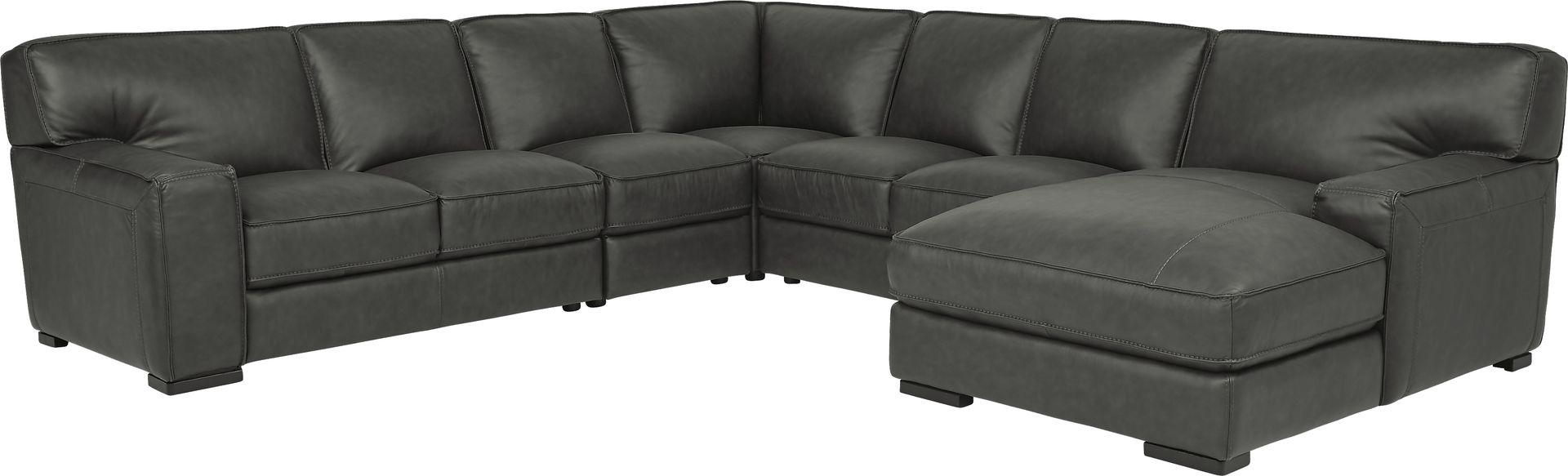 Cindy Crawford Home Deangelo Dark Gray Leather 5 Pc Sectional - Image 1