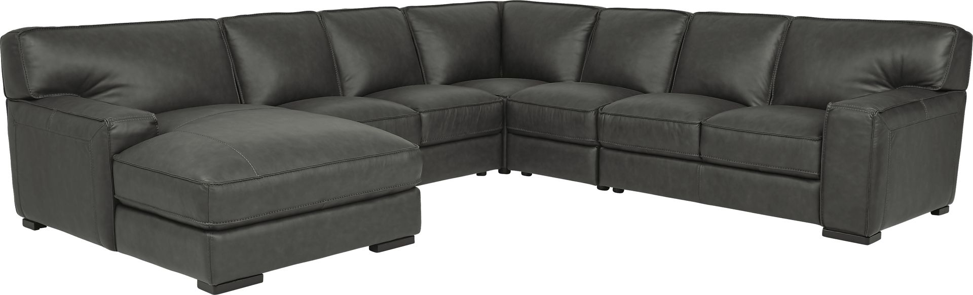 Cindy Crawford Home Deangelo Dark Gray Leather 5 Pc Sectional - Image 1