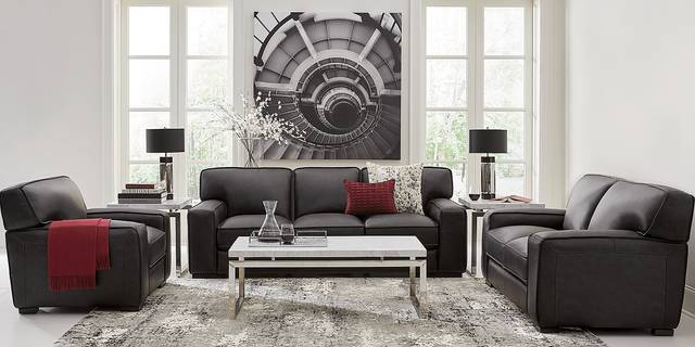 Cindy Crawfored Home Deangelo Dark Gray Leather 6 Pc Sectional Living Room - Thumbnail - Image 1