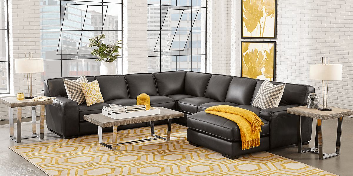 Cindy Crawford Deangelo 8 Pc Dark Gray Leather Living Room Set Rooms To Go