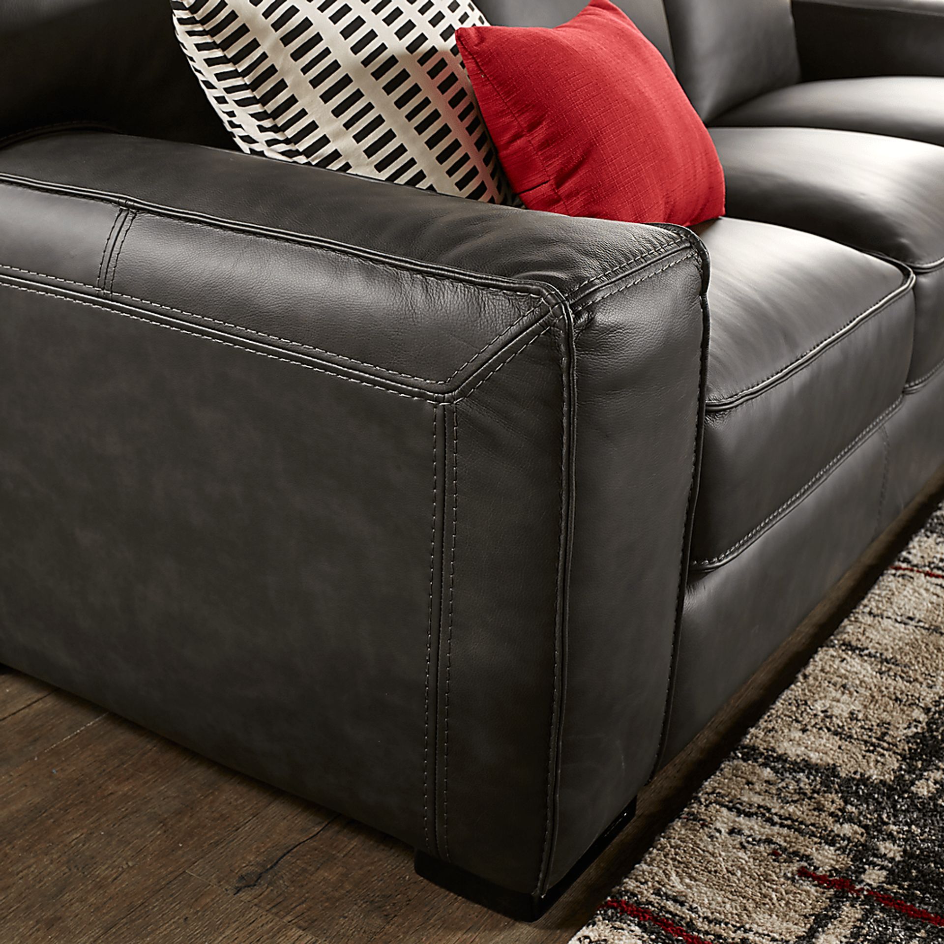 Cindy Crawford Home Deangelo Dark Gray Leather Sofa - Image 2