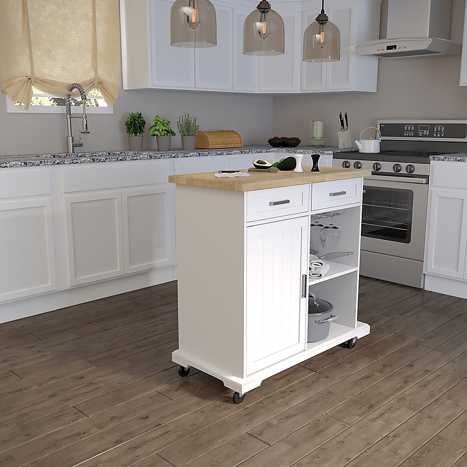Deblyn White Kitchen Cart - Image 7