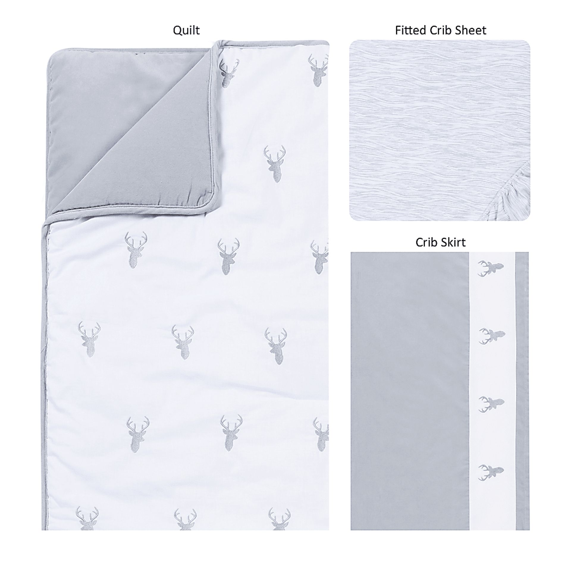 Deerville Gray 3 Pc Baby Bedding Set - Image 2