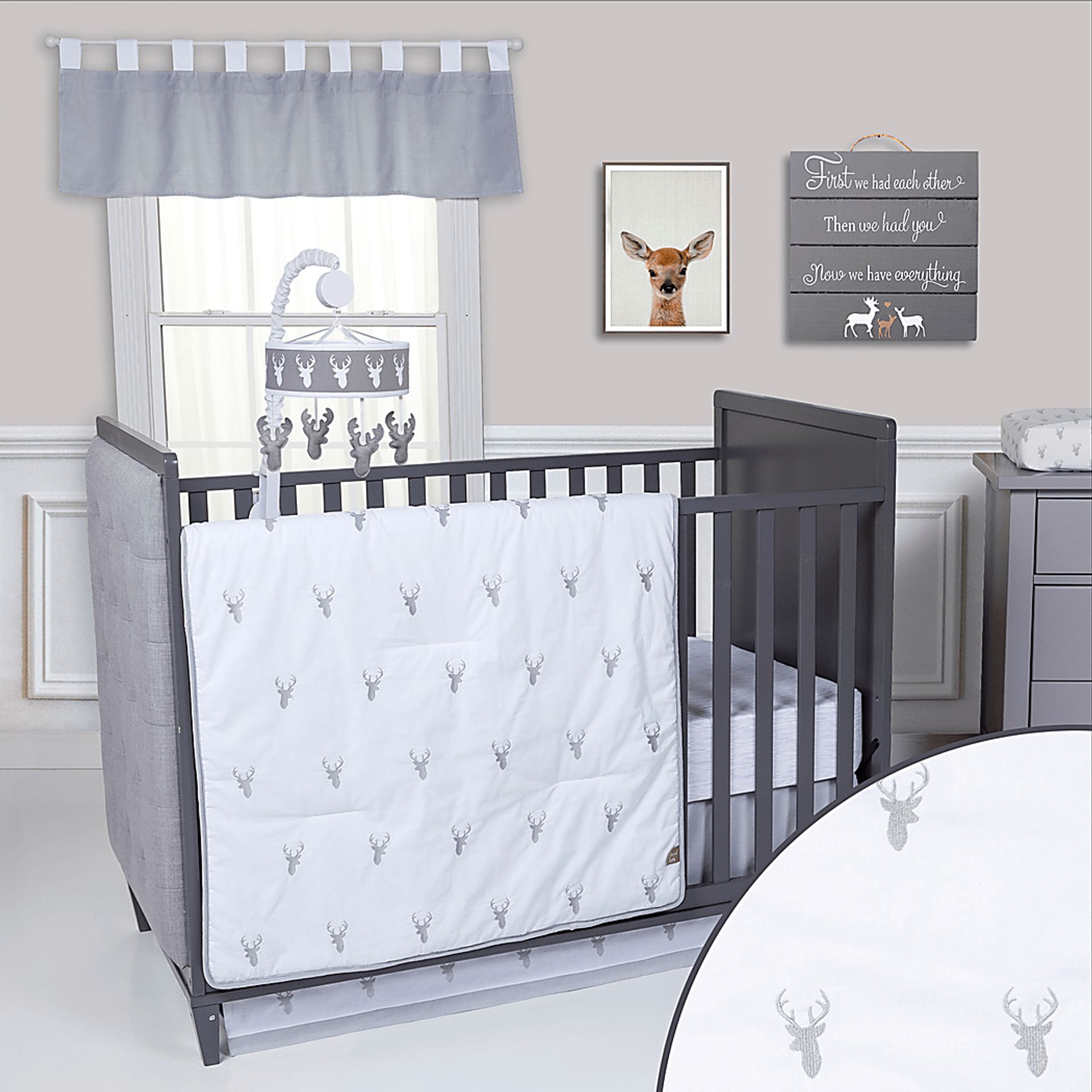 Deerville Gray 3 Pc Baby Bedding Set - Image 1