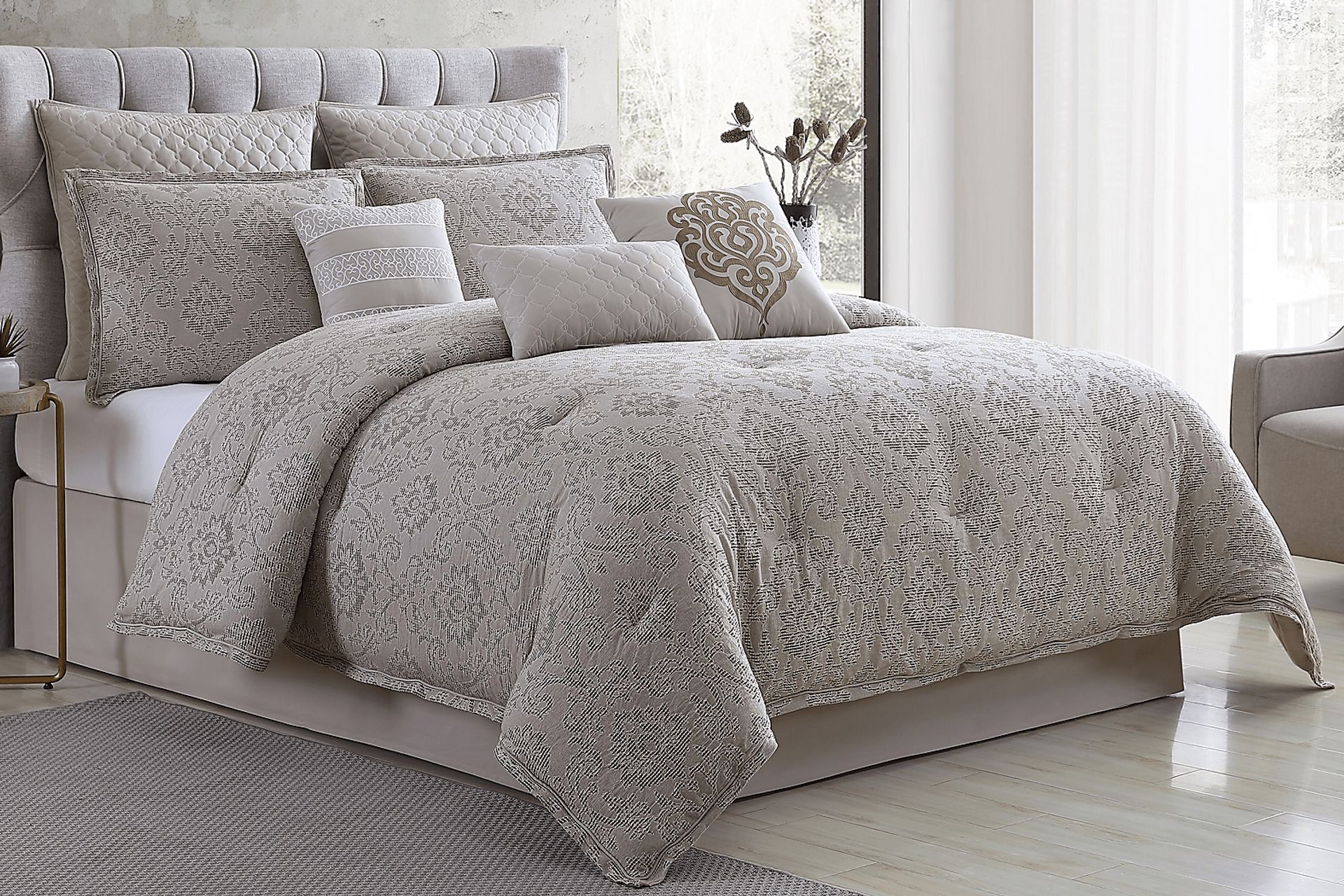 Defremeny Beige 9 Pc Queen Comforter Set - Image 2