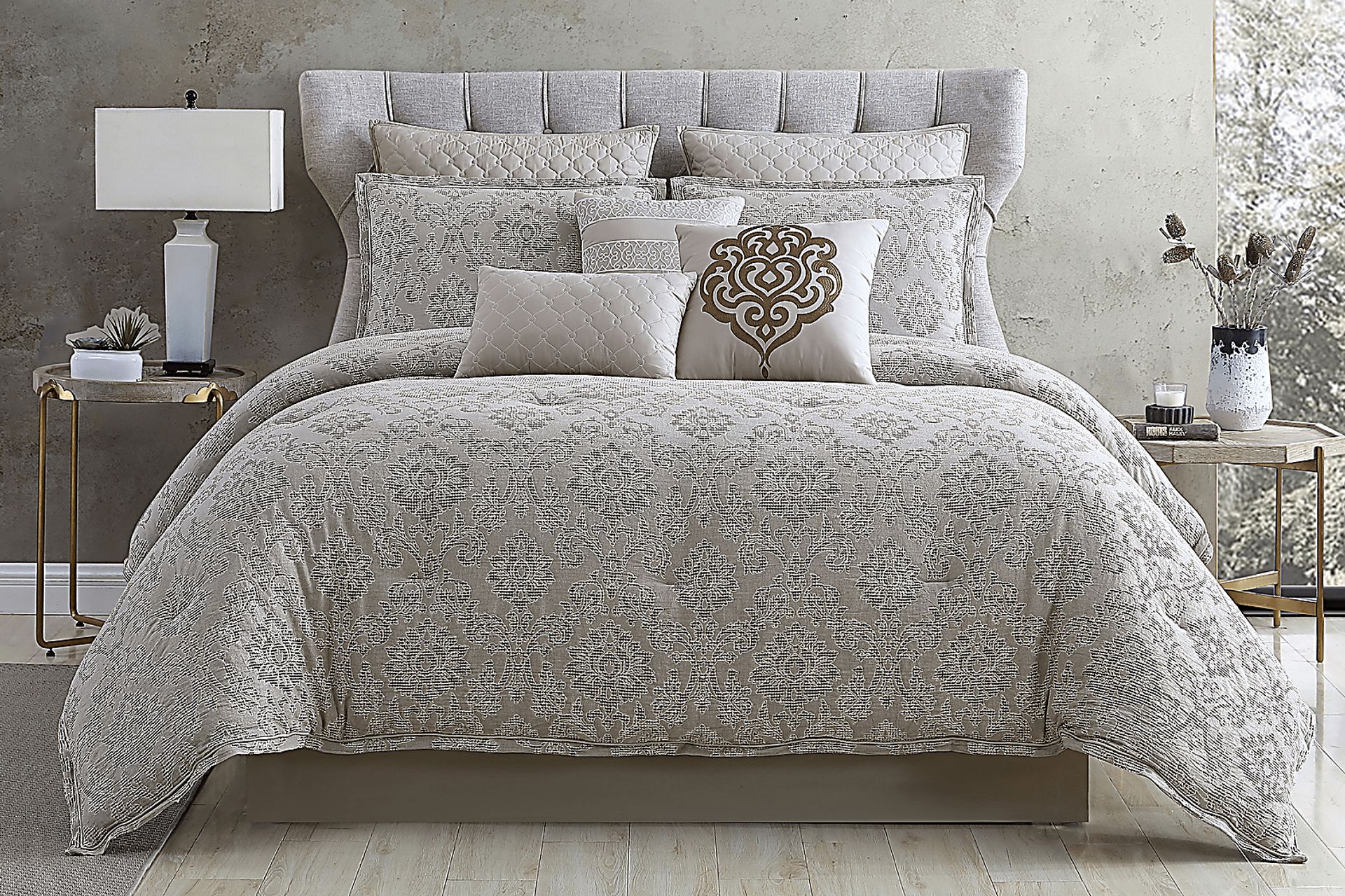 Defremeny Beige 9 Pc Queen Comforter Set - Image 1
