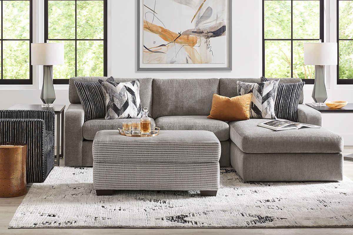 Dekker Park 3 Pc Gray Chenille Fabric Living Room Set With 2 Pc ...
