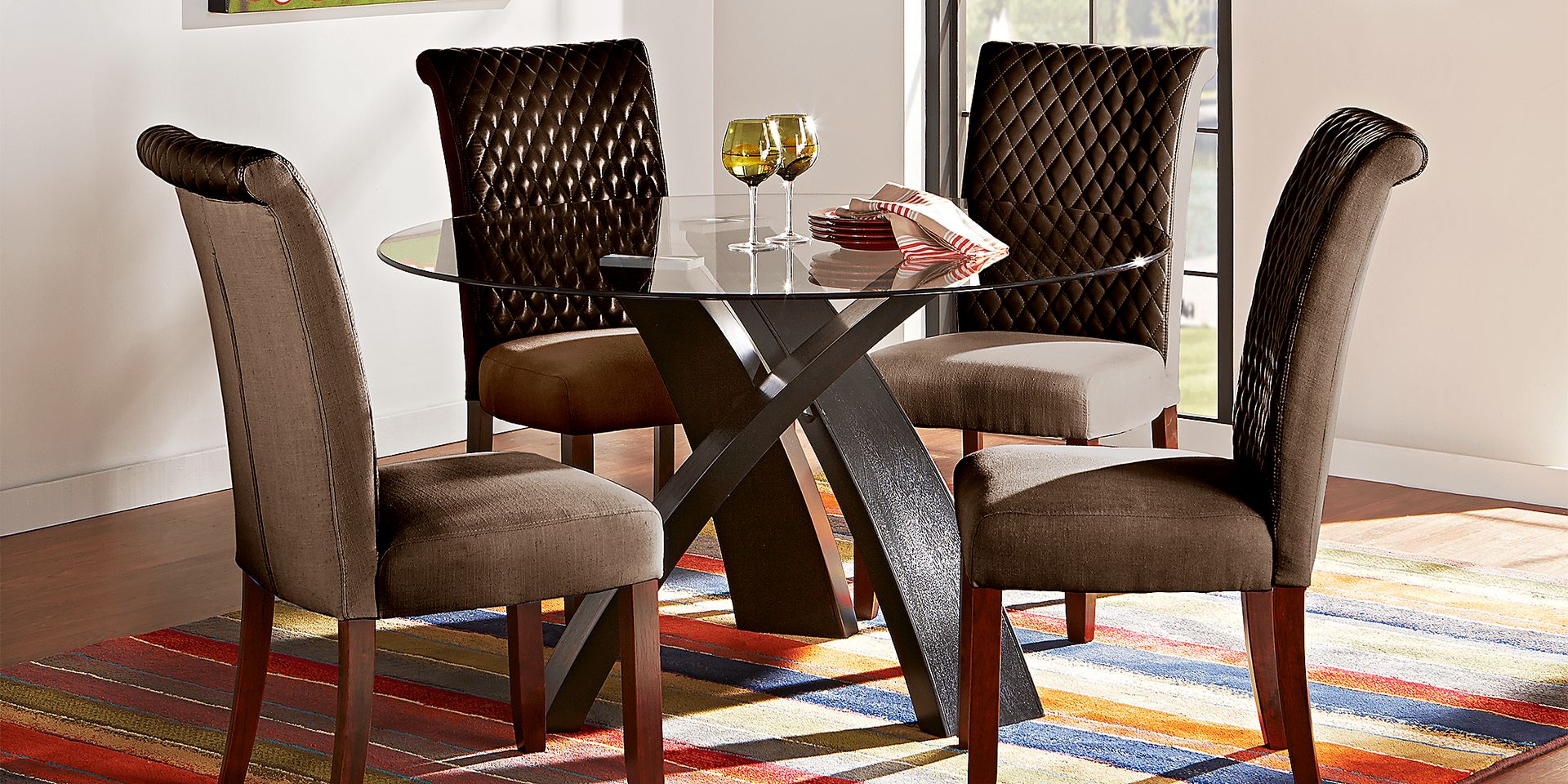 Del Mar Ebony 5 Pc Round Dining Set with Brown Chairs - Image 1