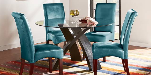 Del Mar Ebony 5 Pc Round Dining Set with Blue Chairs - Thumbnail - Image 1