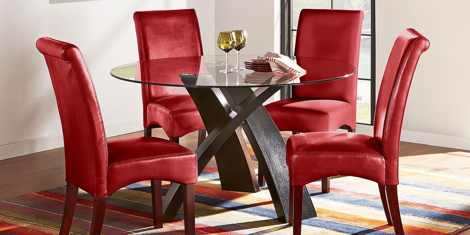 Del Mar Ebony 5 Pc Round Dining Set with Red Chairs - Image 1