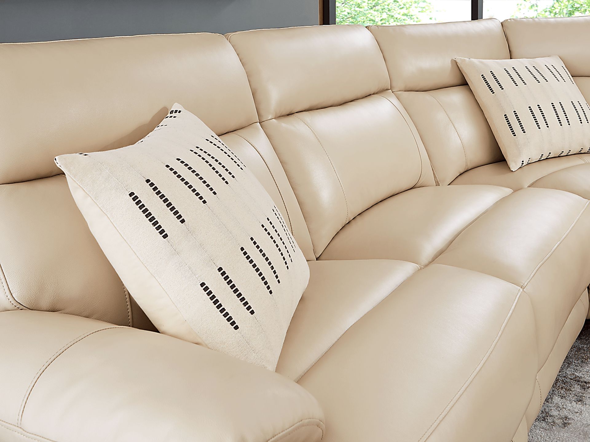 Delaney Point Beige Leather 5 Pc Reclining Sectional - Image 4