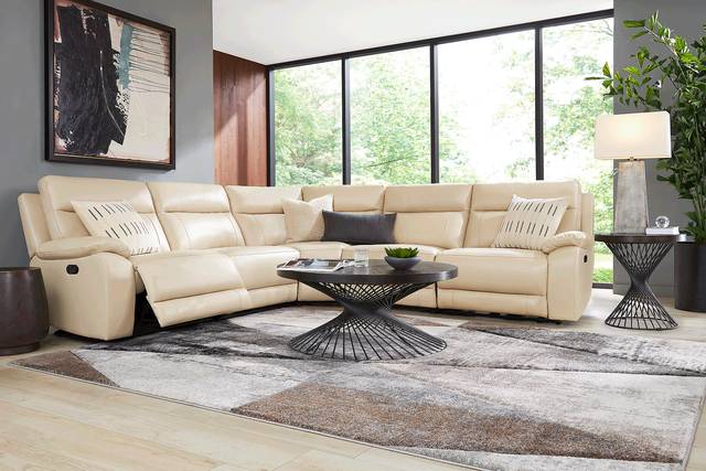 Delaney Point Beige Leather 5 Pc Reclining Sectional - Thumbnail - Image 2