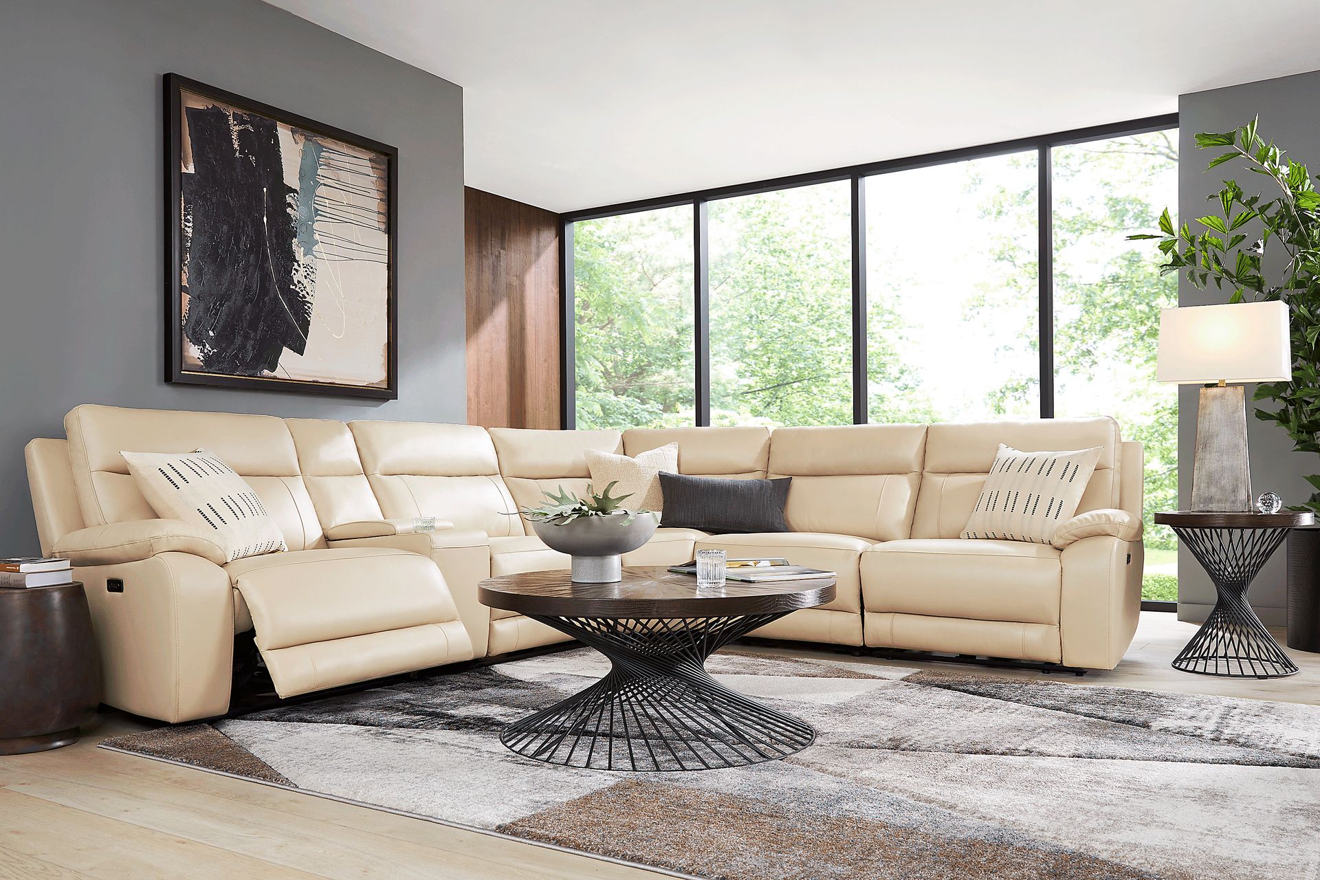 Delaney Point Beige Leather 6 Pc Power Reclining Sectional - Image 2