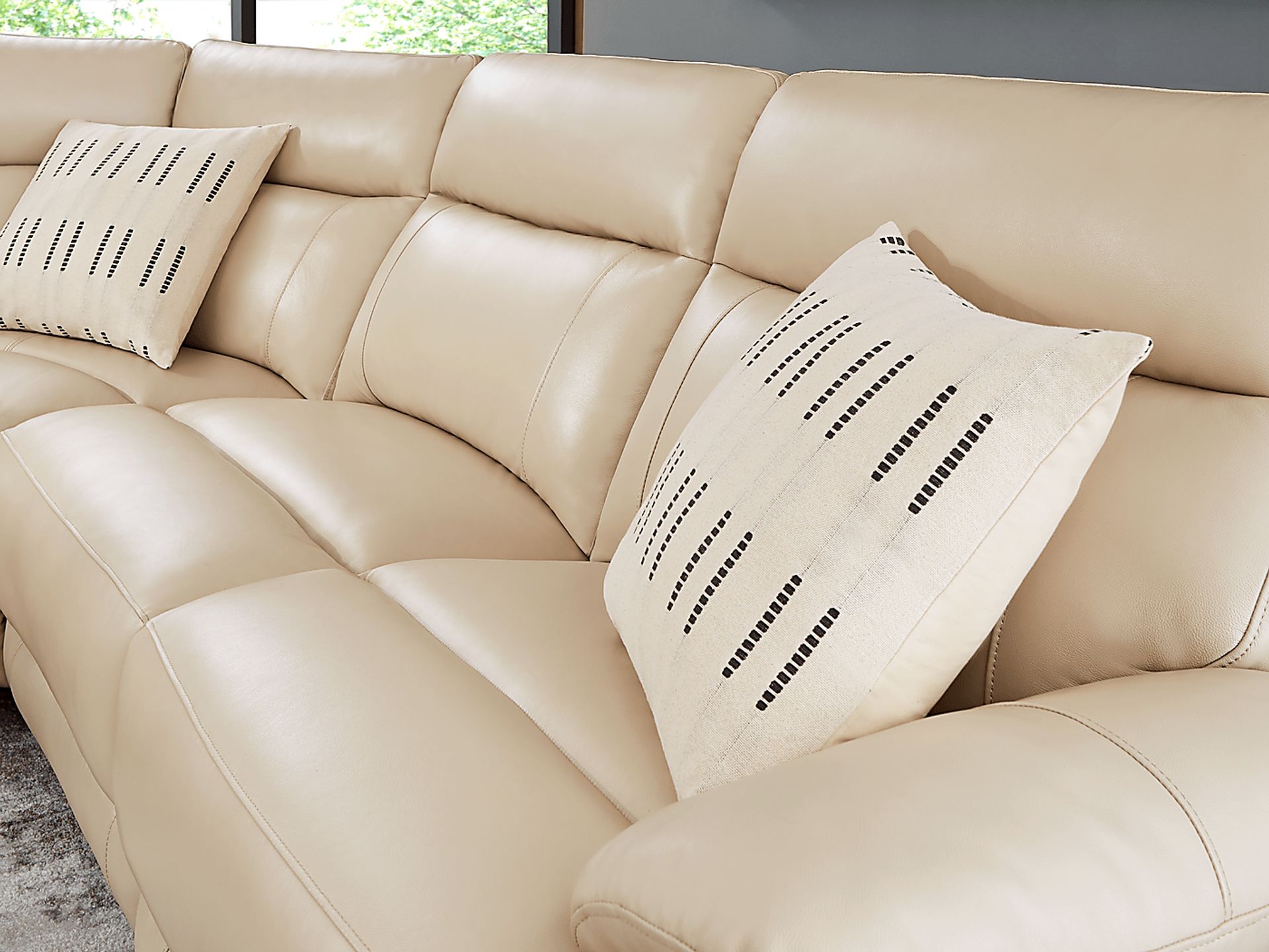 Delaney Point Beige Leather 6 Pc Power Reclining Sectional - Image 6