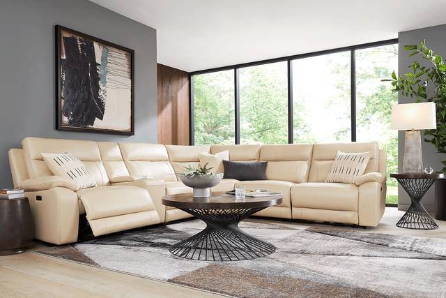 Delaney Point Beige Leather 6 Pc Power Reclining Sectional - Thumbnail - Image 2