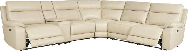 Delaney Point Beige Leather 6 Pc Power Reclining Sectional - Thumbnail - Image 1