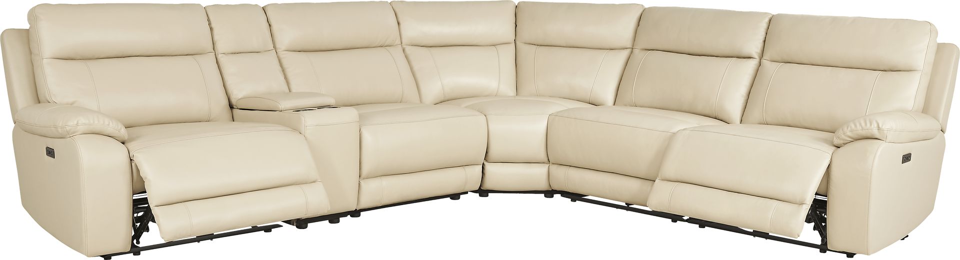 Delaney Point Beige Leather 6 Pc Power Reclining Sectional - Image 1