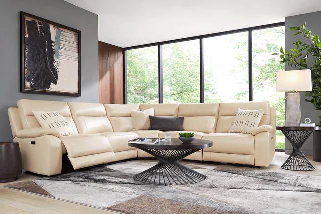 Delaney Point Beige Leather 8 Pc Power Reclining Sectional Living Room - Thumbnail - Image 1