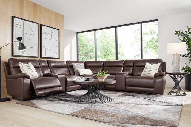 Delaney Point Brown Leather 10 Pc Power Reclining Sectional Living Room - Thumbnail - Image 1
