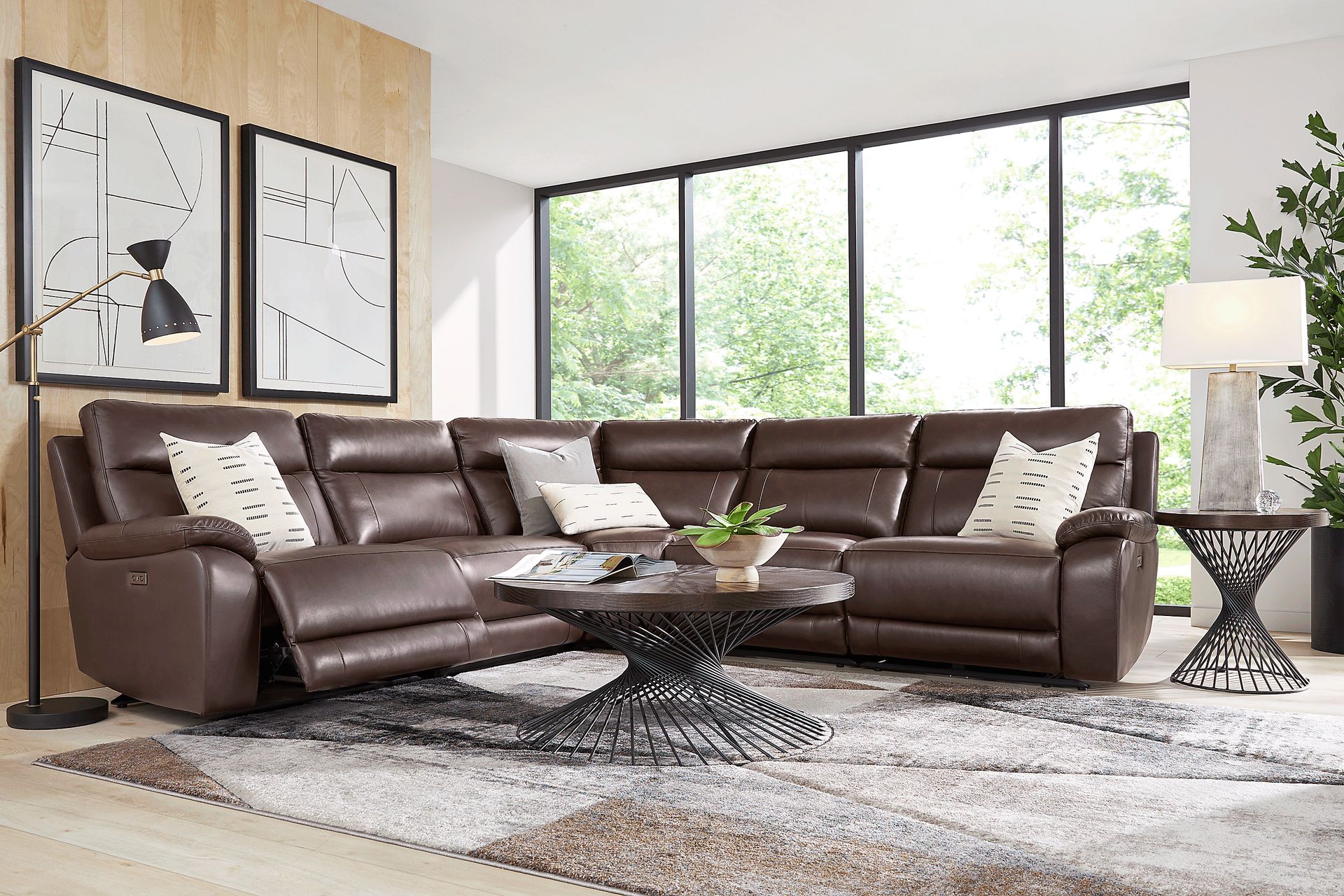 Delaney Point Brown Leather 5 Pc Power Reclining Sectional - Image 2