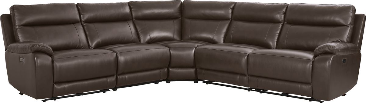 Delaney Point Brown Leather 5 Pc Power Reclining Sectional | Rooms to Go