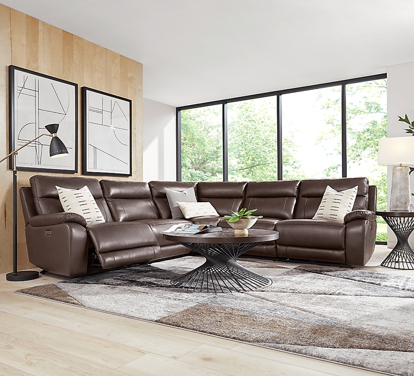 Delaney Point Brown Leather 5 Pc Power Reclining Sectional