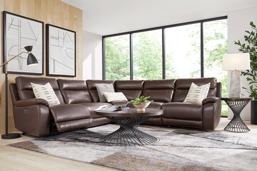 Delaney Point Brown Leather 5 Pc Power Reclining Sectional