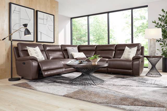 Delaney Point Brown Leather 5 Pc Reclining Sectional - Thumbnail - Image 2