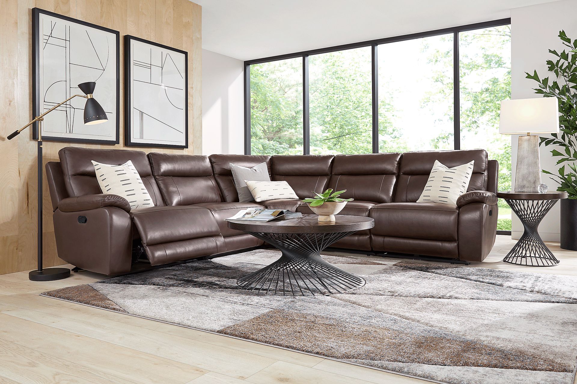 Delaney Point Brown Leather 5 Pc Reclining Sectional - Image 2