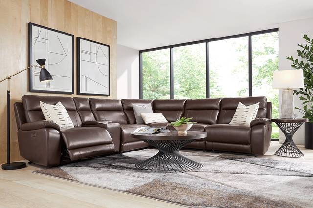 Delaney Point Brown Leather 6 Pc Power Reclining Sectional - Thumbnail - Image 2