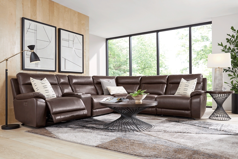 Delaney Point Brown Leather 6 Pc Power Reclining Sectional