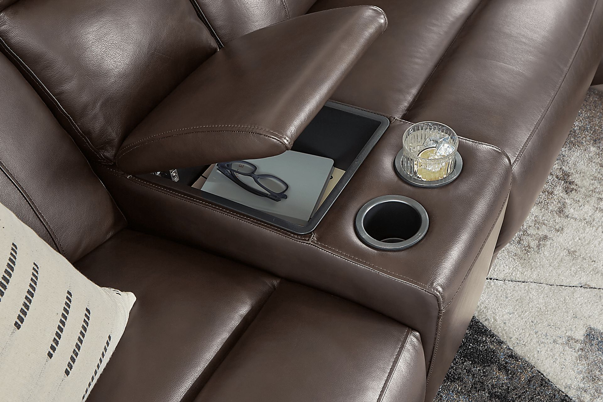Delaney Point Brown Leather 6 Pc Reclining Sectional - Image 4