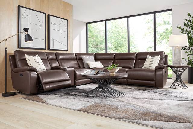 Delaney Point Brown Leather 6 Pc Reclining Sectional - Thumbnail - Image 2