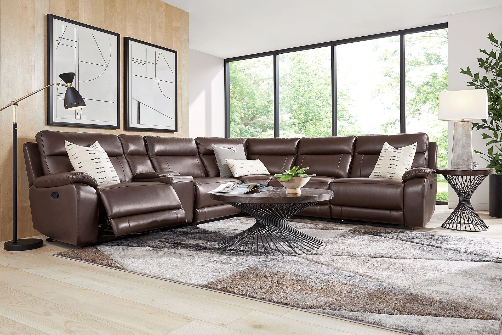 Delaney Point Brown Leather 6 Pc Reclining Sectional - Image 2