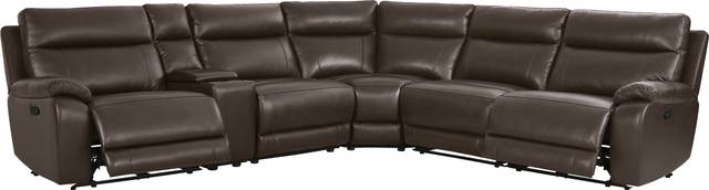 Delaney Point Brown Leather 6 Pc Reclining Sectional - Thumbnail - Image 1