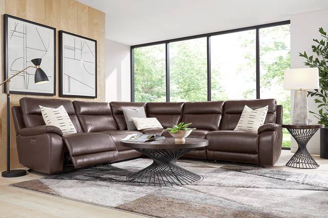 Delaney Point Brown Leather 8 Pc Power Reclining Sectional Living Room - Thumbnail - Image 1