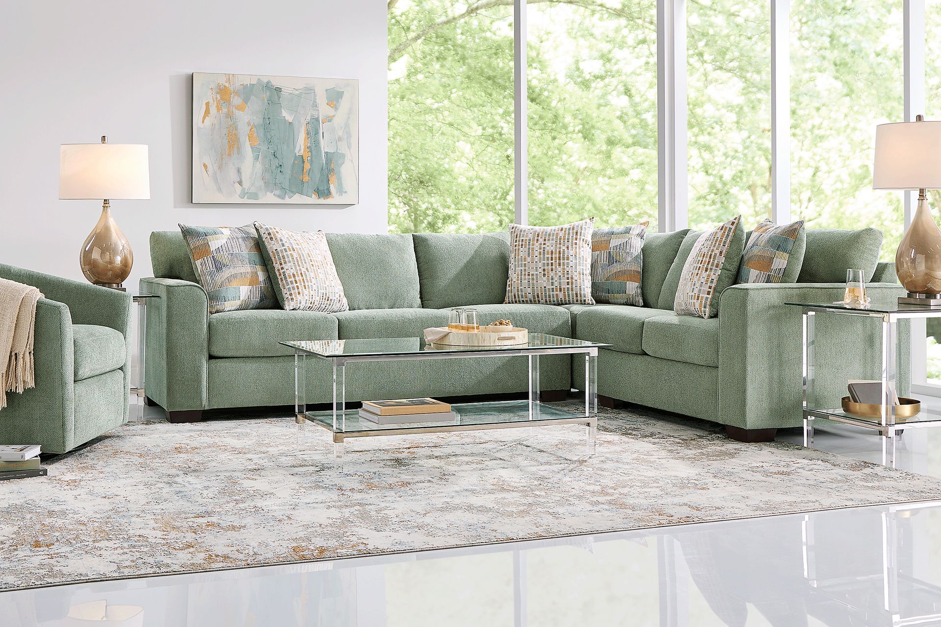 Delcrest Green 5 Pc Sleeper Sectional Living Room - Image 1
